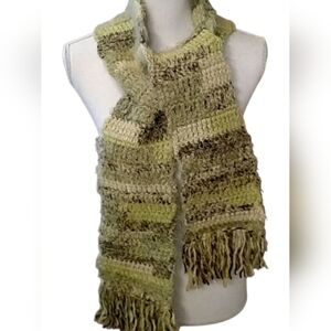 New Hand Crafted Knit Scarf Wrap In Multi Greens With Fringe Detail Soft Cozy OS